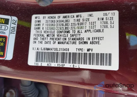 2014 Honda Cr-V Ex-L z USA, uszkodzony, nr VIN 5J6RM4H70EL015408